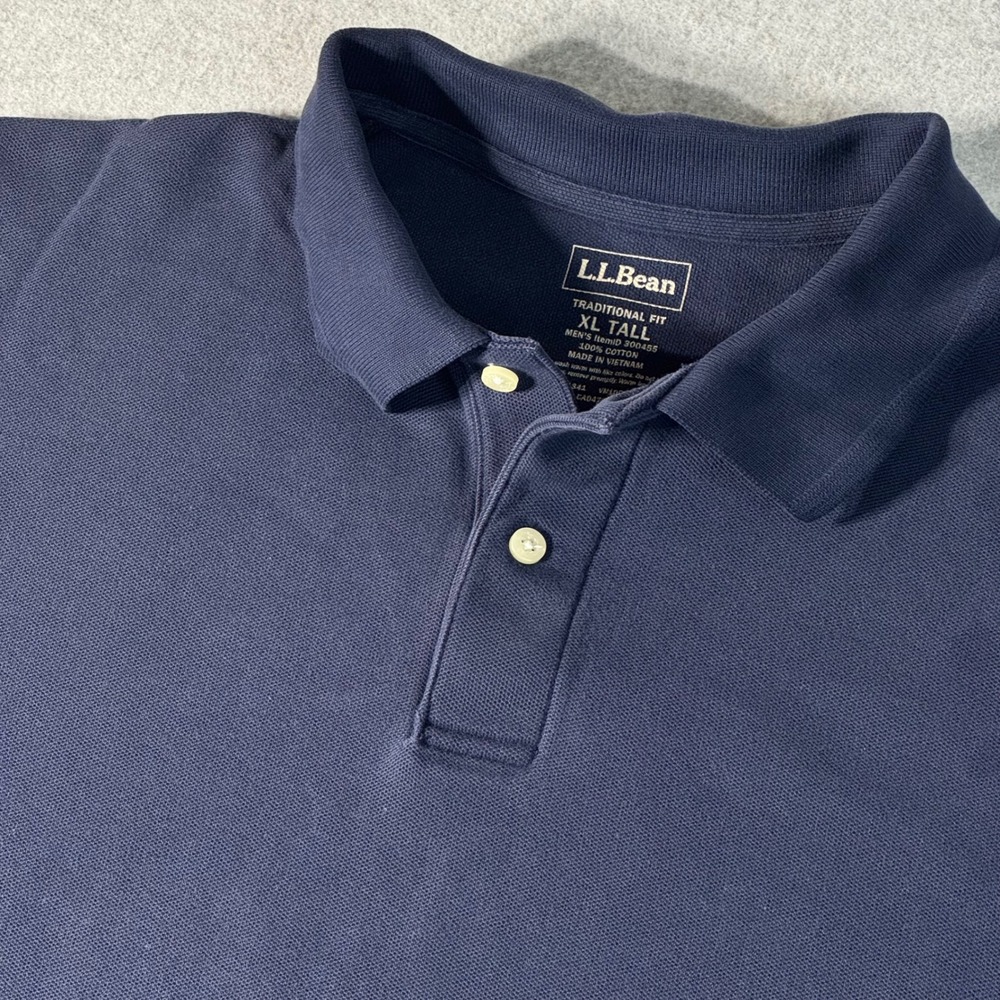 LL Bean Mens XL Tall Navy Blue Pique Polo Shirt Traditional Fit Cotton 300455
